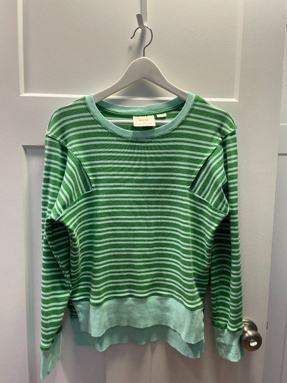 ANTHROPOLOGIE MAEVE Green and Blue Striped Long Sleeve Sweatshirt Size S